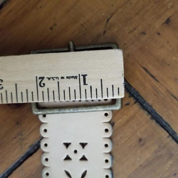 GAP Khaki Tan Leather Wide Waist Belt, Size Medium, Scallop Edge - Picture 9 of 12